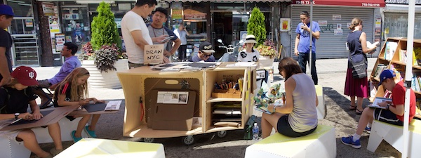 The Uni portable reading room at Diversity Plaza July 25, 2015.