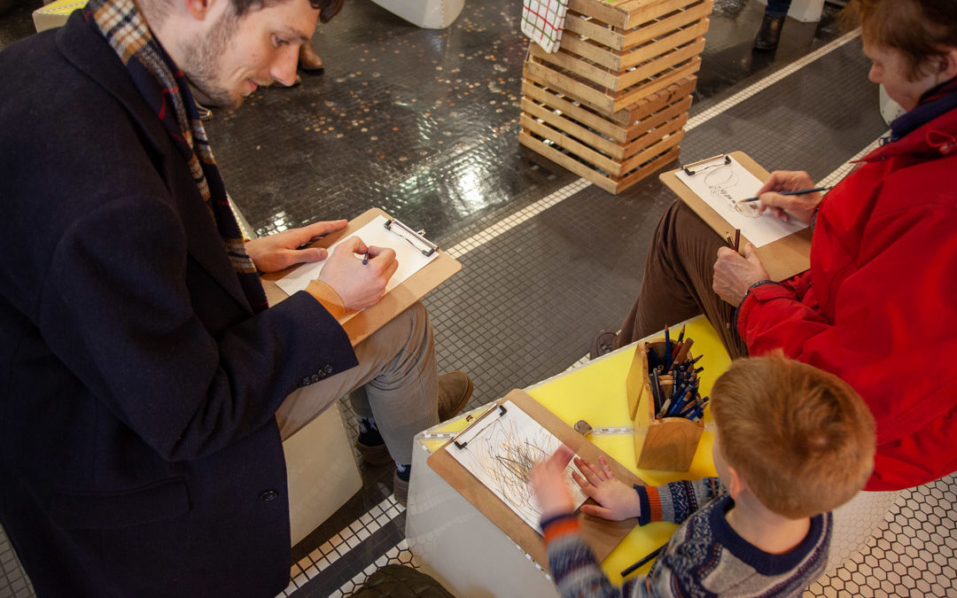 Creating a place to gather around drawing at Chelsea Market